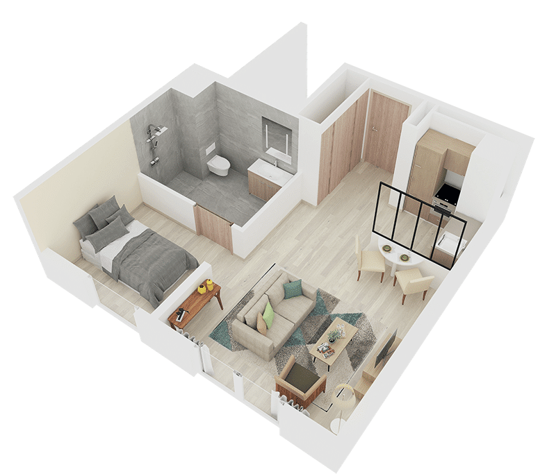 Les maisons et appartements 1 Plan 3D appartement T1 le domaine des diamants blancs croix