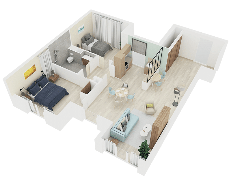 Les maisons et appartements 3 Plan 3D appartement T3 le domaine des diamants blancs croix