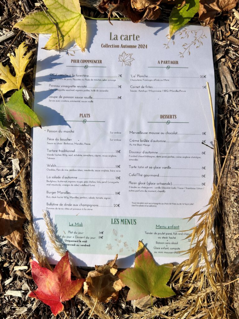 Menu carte automne des restaurants des domaine des diamants blancs résidence seniors